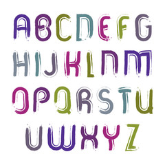 Vector acrylic font with white outline, handwritten watercolor c