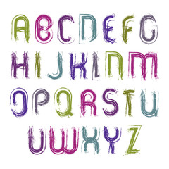 Vector hand-painted multicolored capital letters isolated on whi