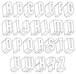Geometric black and white 3d font made with thin lines.