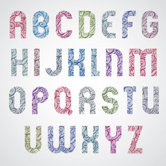 Pattern wavy colorful fashionable font, upper case letters.