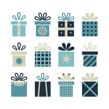 Set of flat gift packages, Christmas gifts