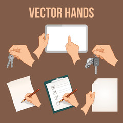 Hands holding business objects collection