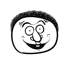 Happy cartoon face, black and white lines vector illustration.