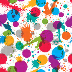Vector ink splash seamless pattern with rounded overlap transpar