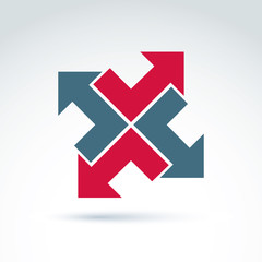 Vector abstract emblem with multidirectional arrows – up, down