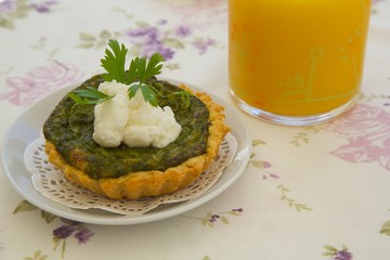 Homemade mini spinach and ricotta tart