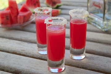 Watermelon cocktail with vodka in small glasses