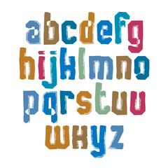 Multicolored handwritten lowercase letters, vector doodle brush