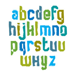 Lowercase calligraphic brush letters, hand-painted bright vector
