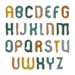 Vector alphabet uppercase letters set, hand-drawn colorful scrip