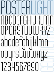 Obraz premium Poster narrow black font and numbers, light geometric letters.