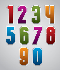 Colorful glossy decorative geometric numbers with white outline.