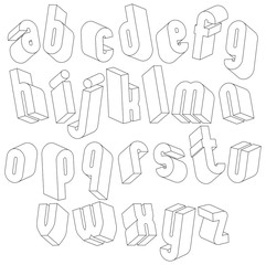 Black and white 3d font, single color simple letters alphabet ma