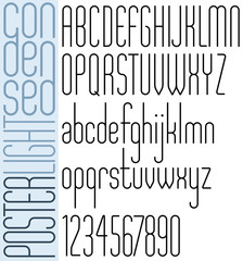 Poster black light condensed narrow font and numbers.