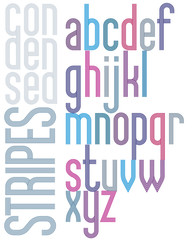 Poster retro ruffle font with stripes, colorful condensed lowerc