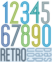 Poster retro condensed colorful numbers with stripes on white ba