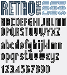 Fototapeta premium Retro striped black and white font and numbers with outline, bol
