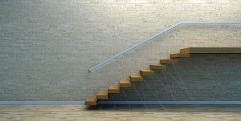 Wood stairs in empty interior