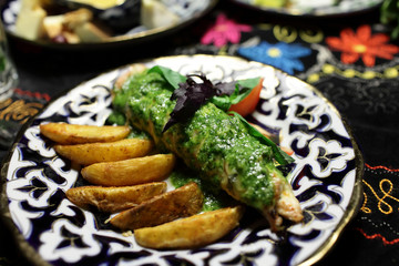 Rolled turkey breast with potatoes