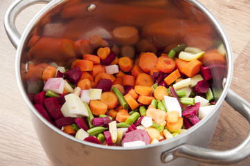 pot with uncooked vegetables