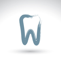 Hand drawn simple tooth icon, real ink brush drawing tooth symbo