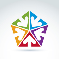 Vector abstract icon with five arrow, abstract symbol, design el