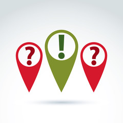 Vector map pointer with a question and exclamation marks. FAQ, c