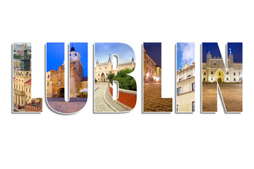 Lublin sign made by collage of photos, Poland