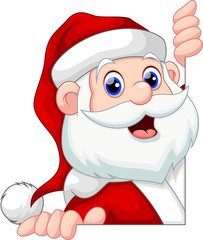 Santa Claus peeking behind a wall smiling