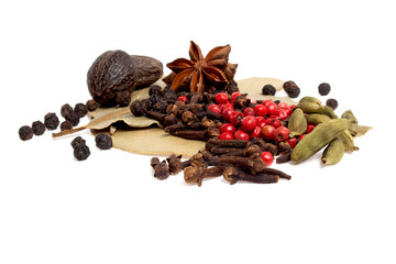 Spices isolated on white background