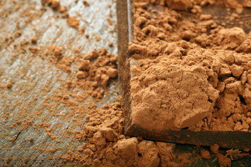 Studio macro cocoa powder and dark chocolate with space for text
