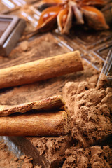 Studio macro cocoa powder dark chocolate and cinnamon