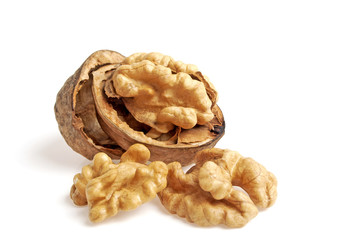 Dried walnuts isolated on white background