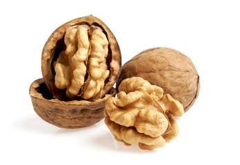Dried walnuts isolated on white background