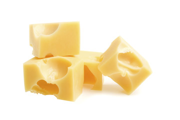 Pieces of cheese isolated on a white background