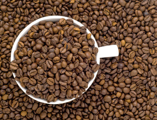 Coffee beans and white cup