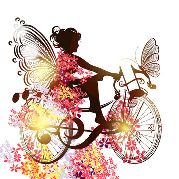 Flower fairy on a bicycle symbol of music inspiration