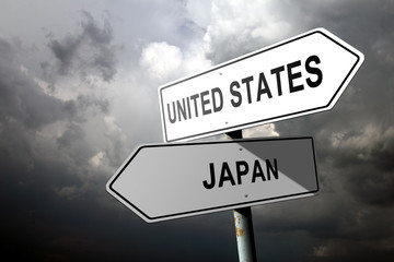 Fototapeta premium United States and Japan directions.