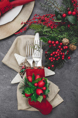 Christmas eve festive table place setting