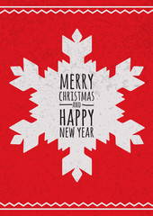 Abstract vector snowflake on red grunge background. Christmas or