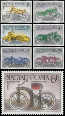 Set of stamps printed in Hungary shows Motorcycles