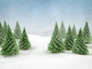 Acrylic prints Winter Winter scene snow and green pine trees