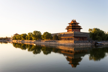 moat and watchtower of imperial palace in Beijign, china