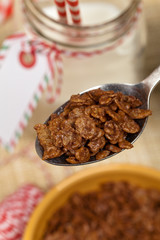 Gluten free chocolate crispy rice cereal. Selective focus.