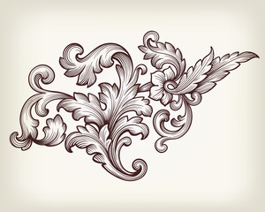 Vintage baroque floral scroll ornament vector - obrazy, fototapety, plakaty