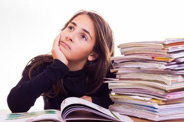 little cute girl do homeworks