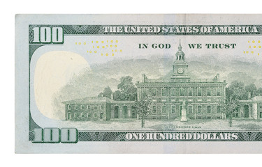 Macro shot of back on 100 dollar bill