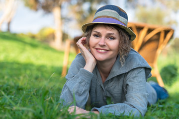 Woman laying on the grass in nature