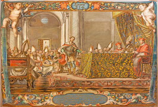 Seville - fresco as Emperor Constantine on council in Nicaea