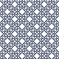 Blue seamless ornament, white background.